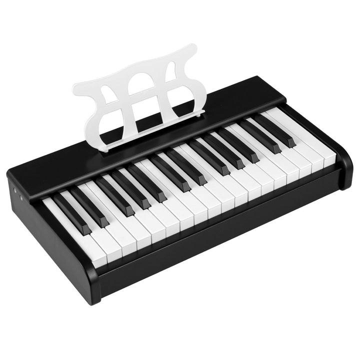 30-key black desktop digital piano with removable white music stand