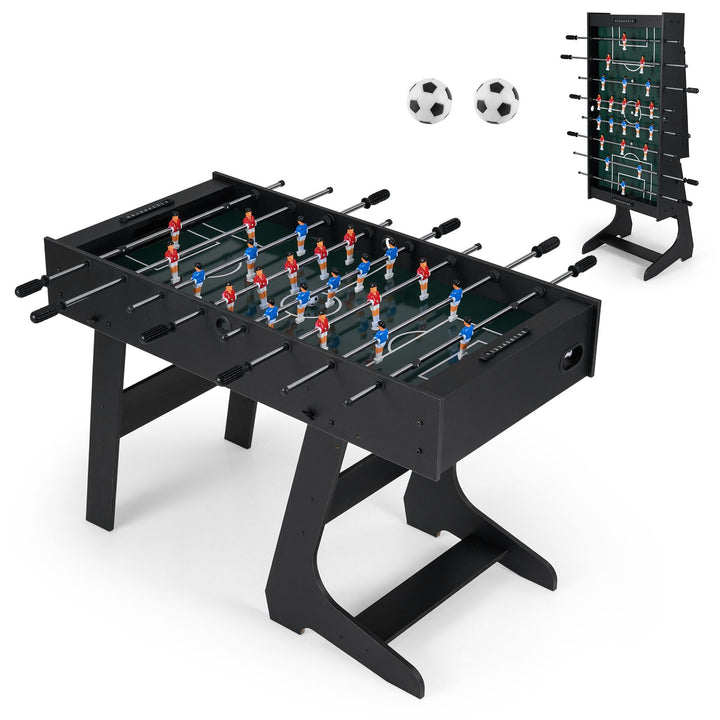 Black UY10282 foosball table shown open and folded; one table with two balls