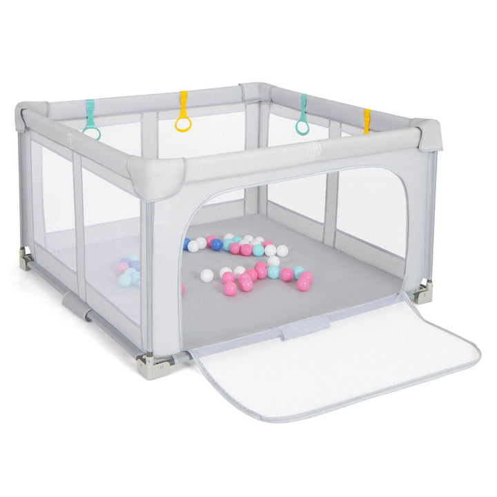 127 cm Folding Mesh Playpen with Balls and Carry Bag – Light Grey – product view