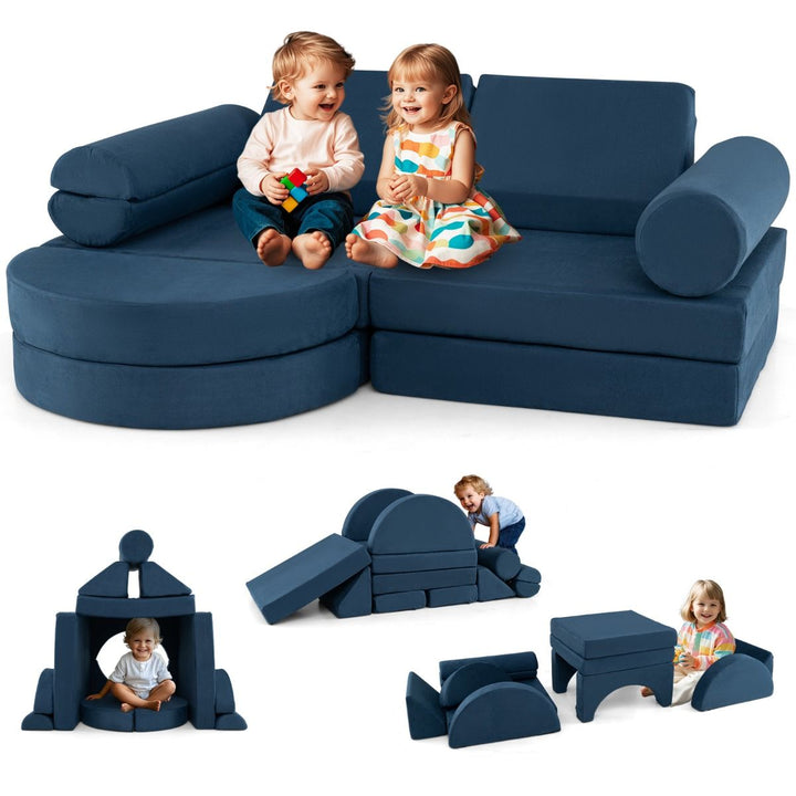 13-Piece Modular Kids Play Couch in Navy Blue or Grey – navy blue play couch arrangements