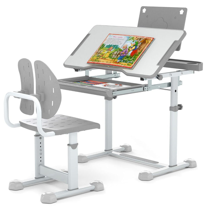 Grey adjustable kids study desk and chair with split back, view 3