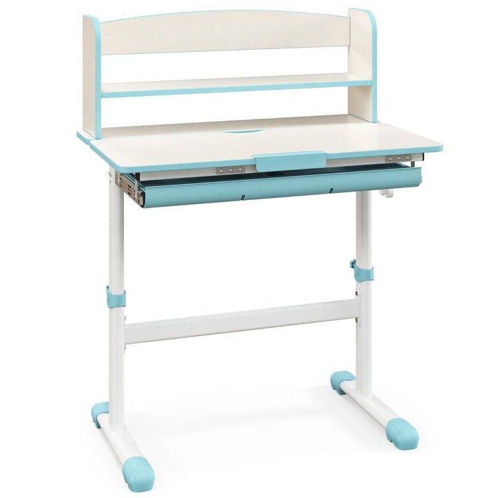 Adjustable Kids Study Desk with Shelf and Drawer, Blue, view 2