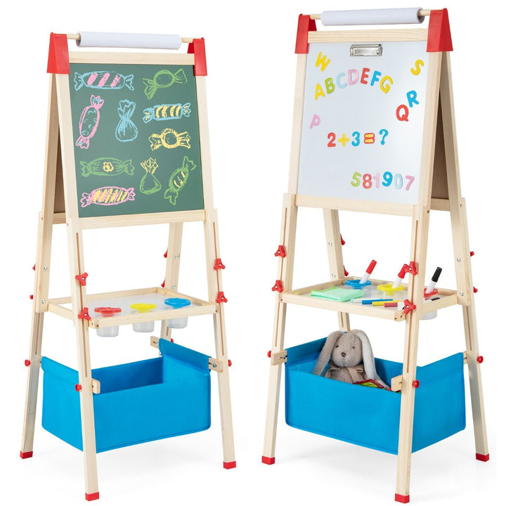 Adjustable Wooden Easel with Magnetic Boards and Storage Bag β Natural option with blue storage bag
