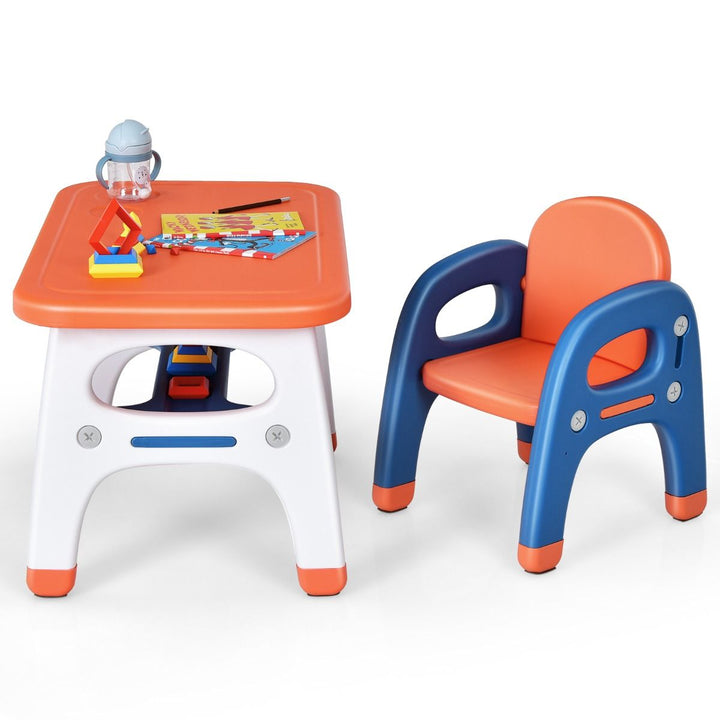Orange dinosaur table and one chair: complete set