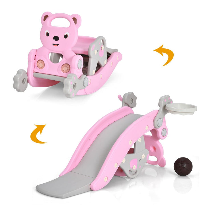 Bear Rocker and Slide with Basketball and Ring Toss, Pink, view 5