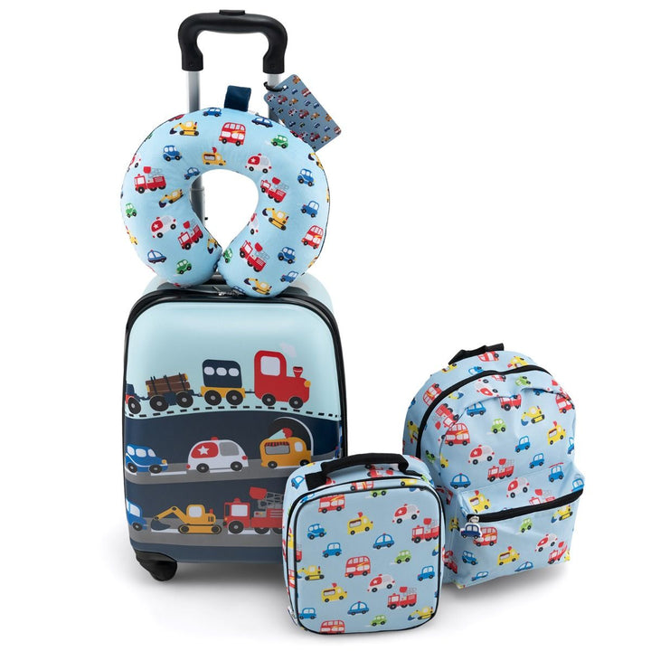 Blue five-piece kids luggage set: complete product set