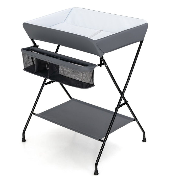 Folding Baby Change Table with Storage Basket – grey changing table front view