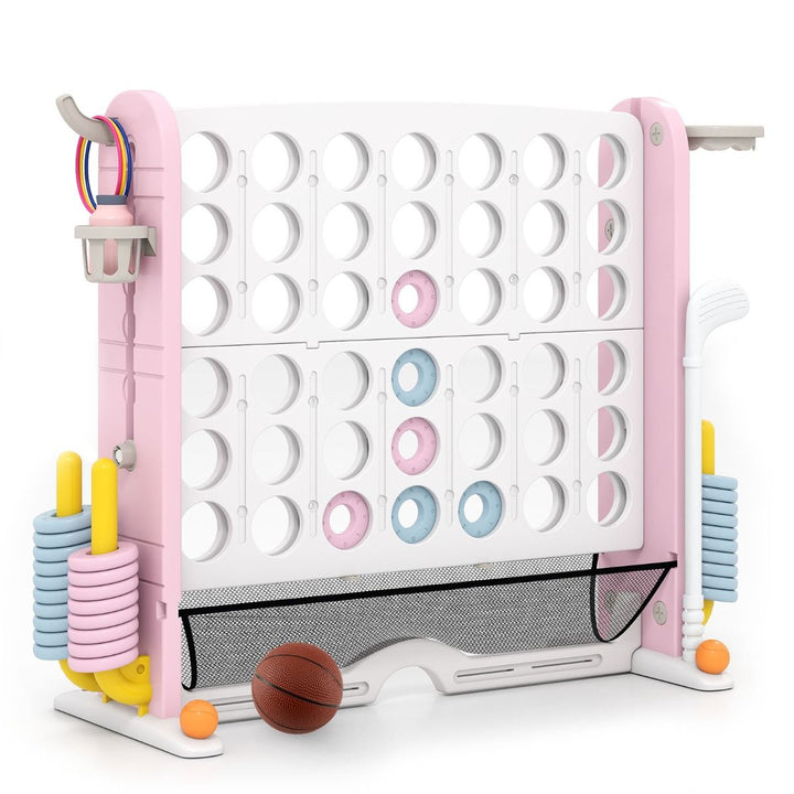 Four-in-One Pink Yard Game with Catch Net – pink and white game with accessories