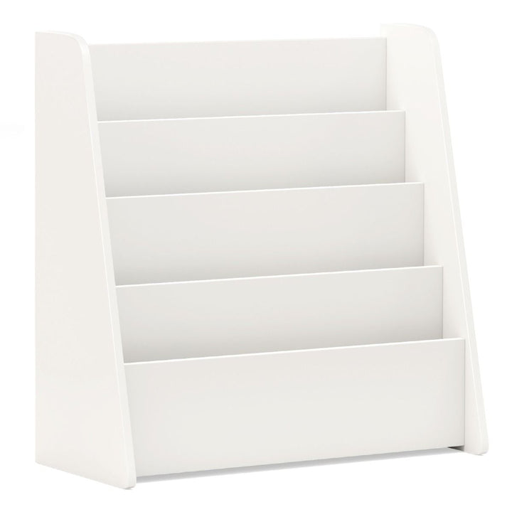 Four-Tier Kids Book Display with Rear Storage – white book display without props
