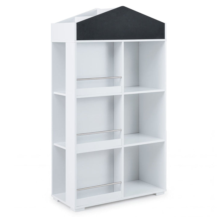 House Bookshelf with Chalkboard and Storage Compartments – empty house bookshelf