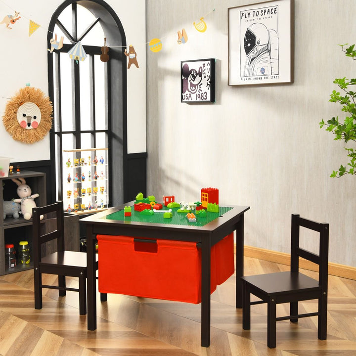 Kids Block Activity Table and Two Chairs with Storage – Coffee, view 1