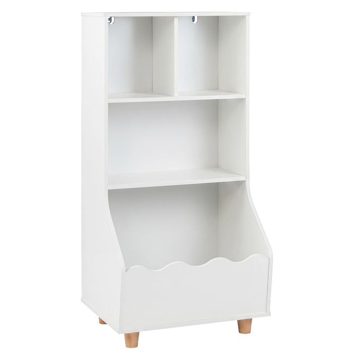 Kids Bookcase with Open Shelves and Lower Toy Bin – White bookcase hero