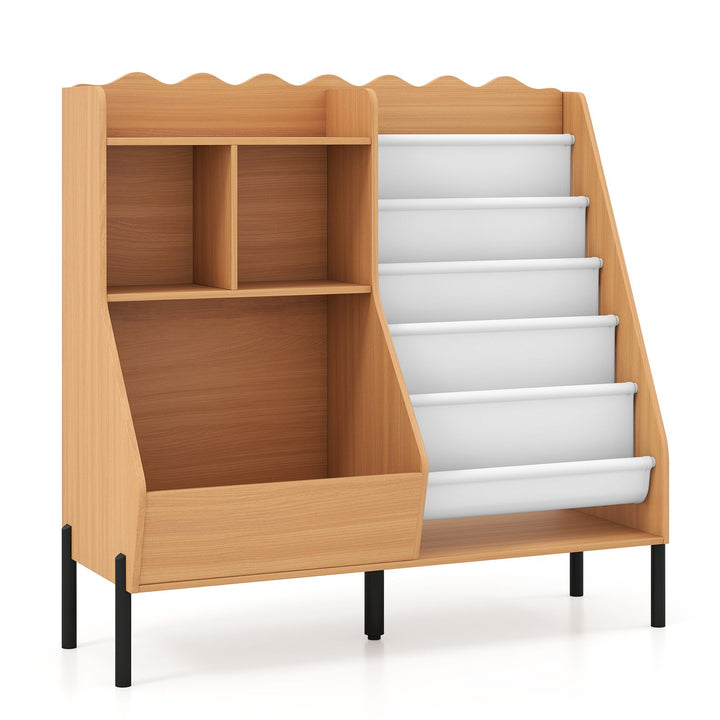 Kids Bookshelf with Fabric Book Pockets and Toy Storage – empty bookshelf