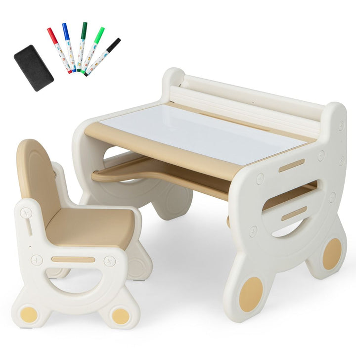 Kids Drawing Desk and Chair with Erasable Desktop, Coffee, view 6