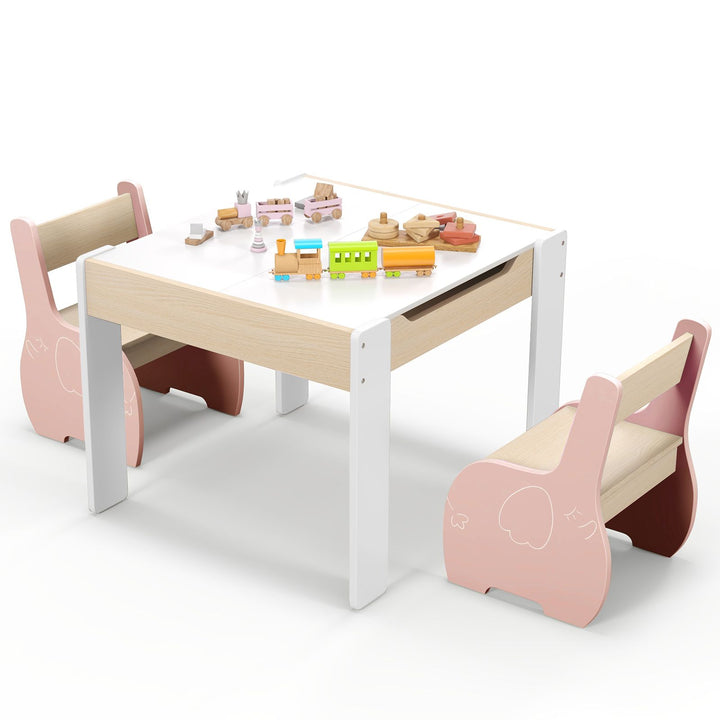 Activity table with two pink elephant chairs