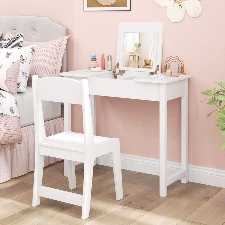 Kids Flip-Top Vanity and Chair with Hidden Compartments – White product view 1