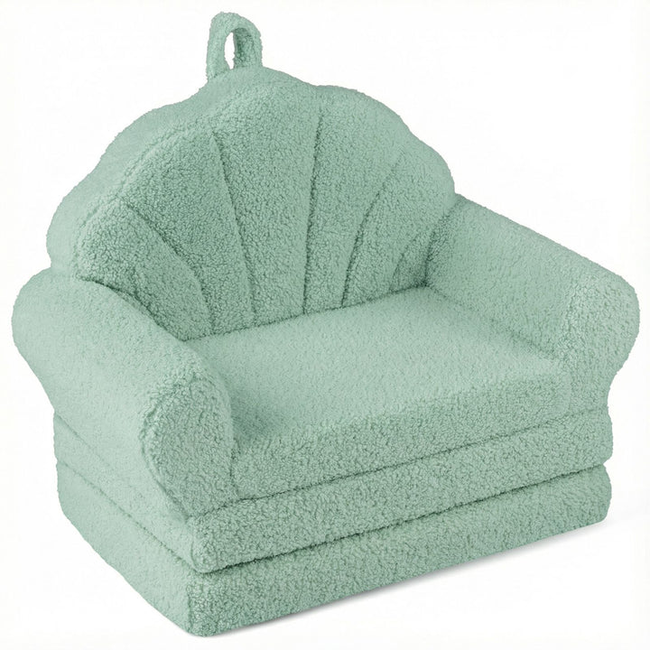Kids Shell Back Flip-Out Sofa with Washable Cover – Green – product view