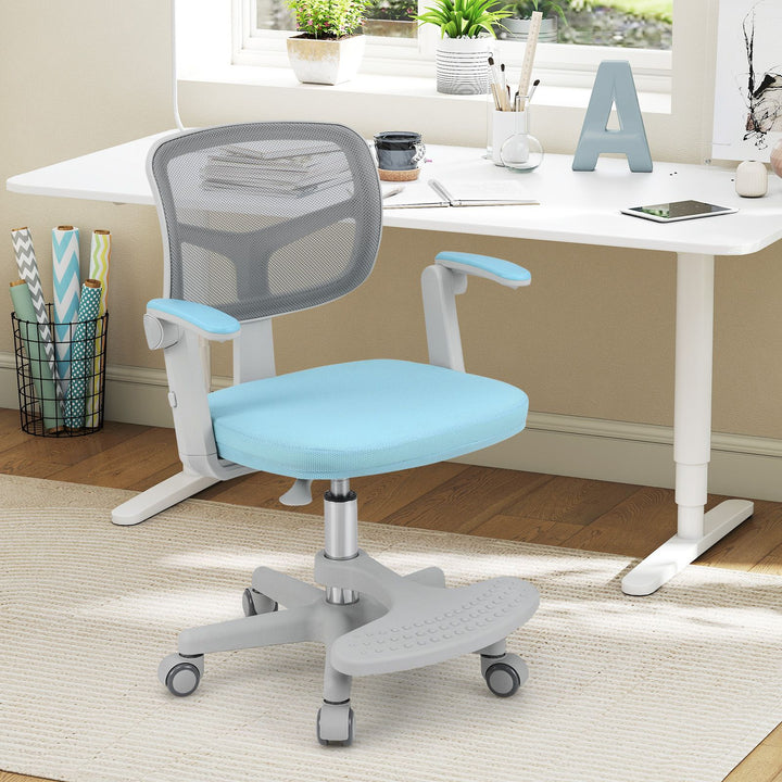 Kids Swivel Study Chair with Adjustable Footrest and Arms – Blue, view 1