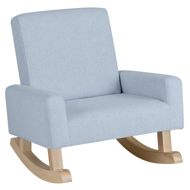 Kids Upholstered Rocking Chair with Wooden Runners – Blue – product view