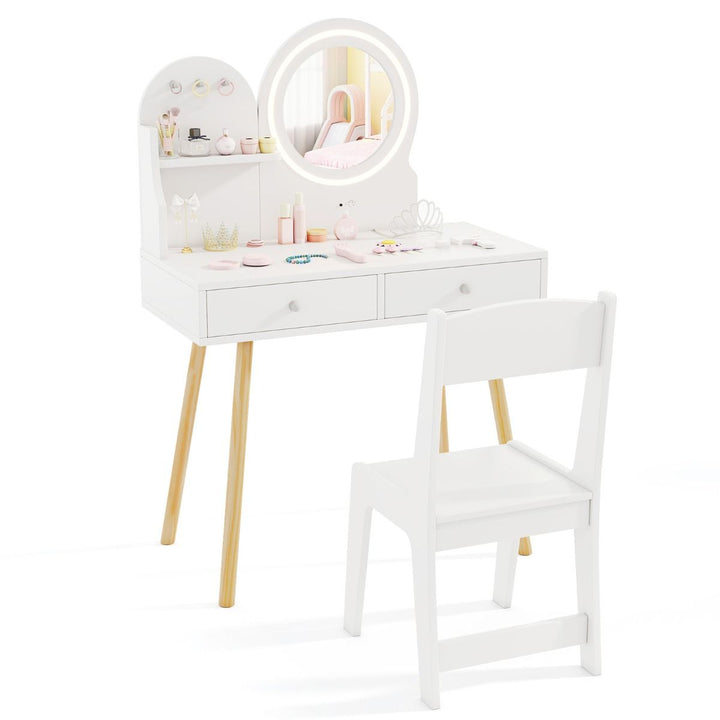 Kids Vanity and Chair with Round Lighted Mirror, White, view 2