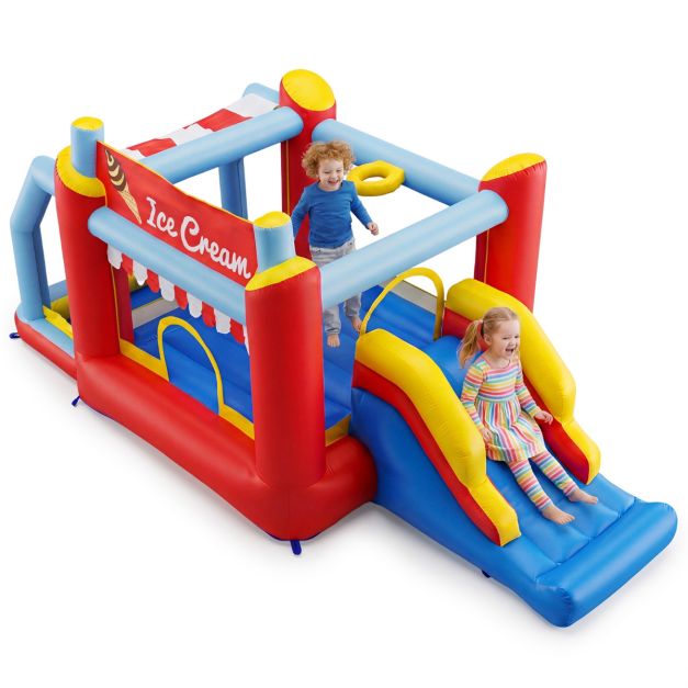Ice cream shop inflatable bounce house with slide and mesh-walled jumping area