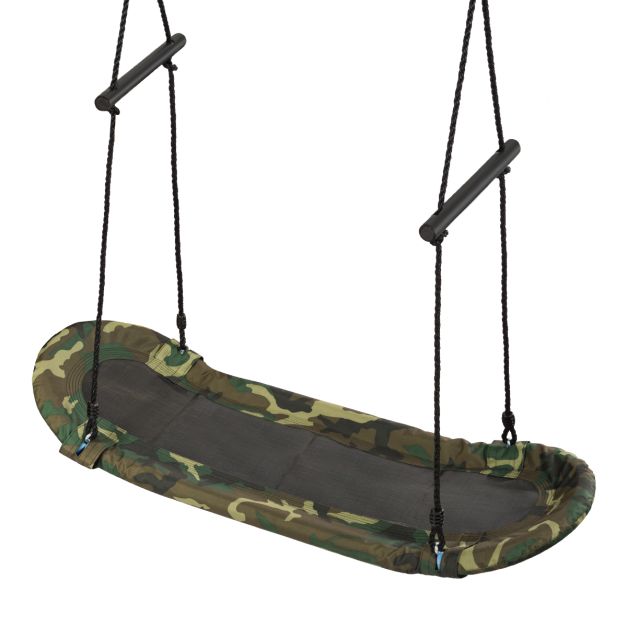 Green camouflage platform swing with two foam-covered handles