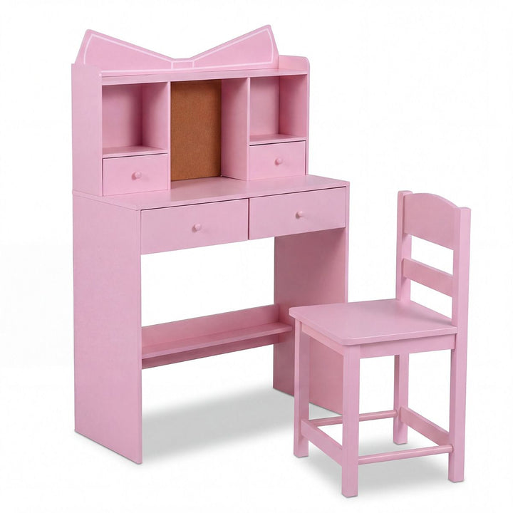 Pink Bow Kids Study Desk and Chair with Cork Board, Pink, view 3