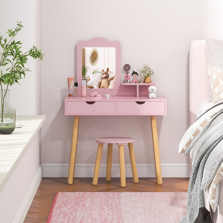 Pink Kids Vanity and Stool with Two Drawers – Pink product view 1
