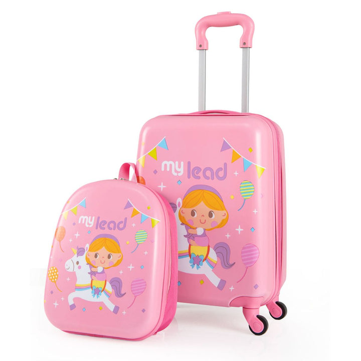 Pony Print Kids Spinner Suitcase and Backpack Set – Pink – variant hero