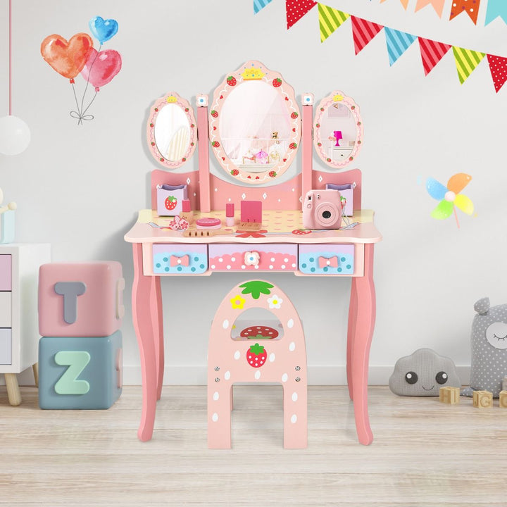 Strawberry Kids Vanity and Chair Set – Pink product view 1