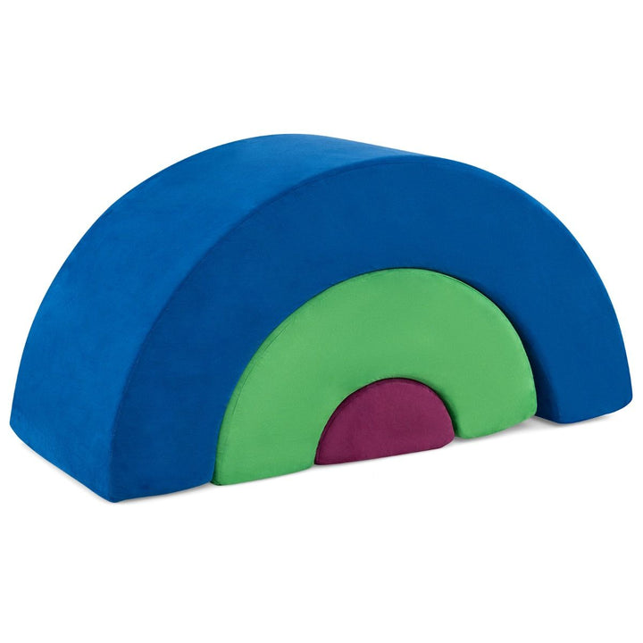 Three-Piece Rainbow Foam Climber with Washable Covers – blue green and purple nested foam pieces