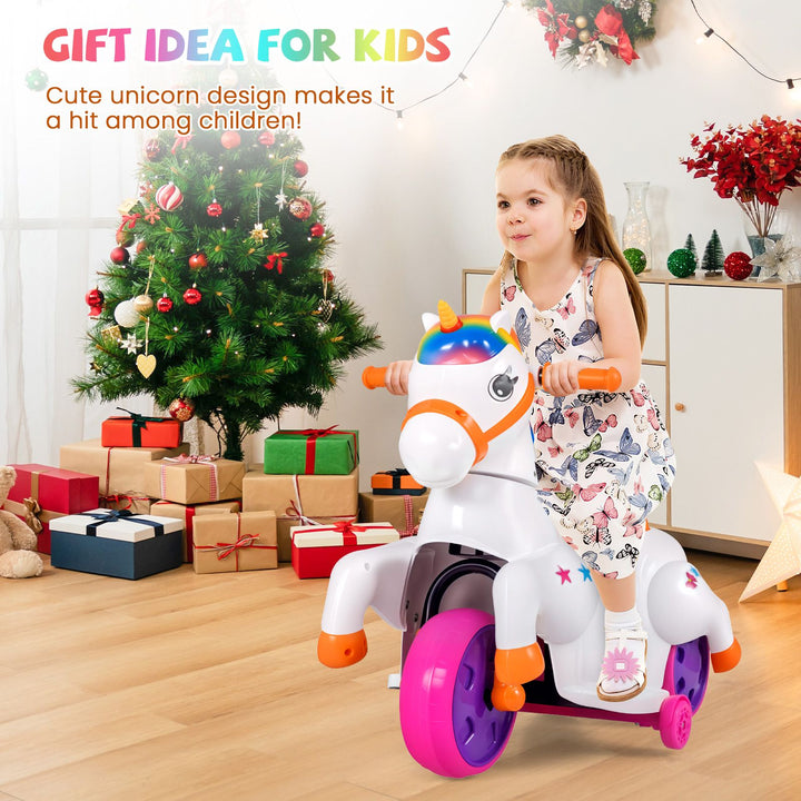 Orange unicorn ride-on pony with training wheels