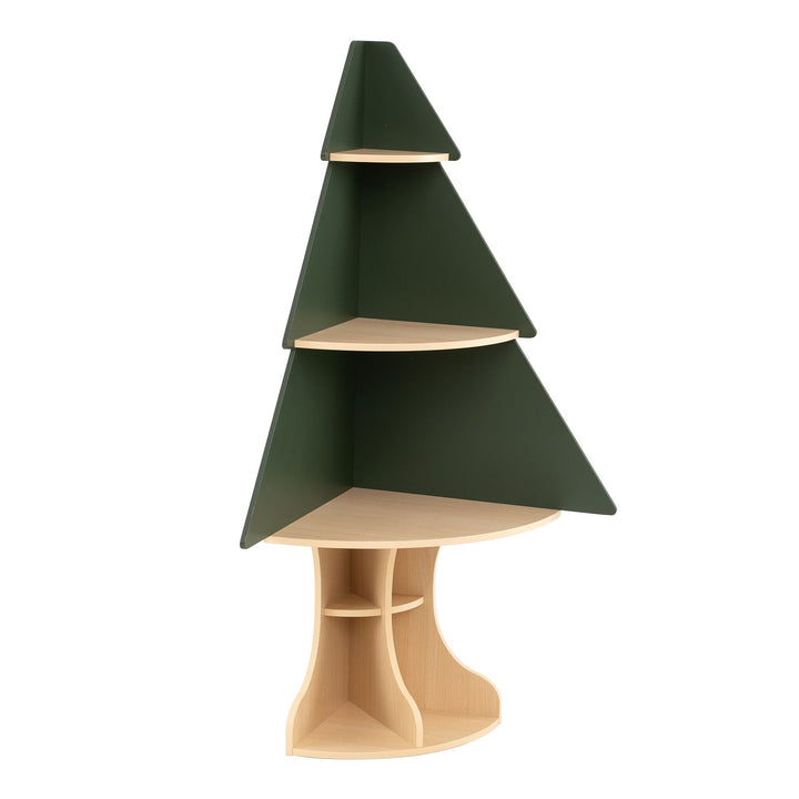 Tree Corner Bookshelf with Five Storage Levels – empty green and natural tree bookshelf