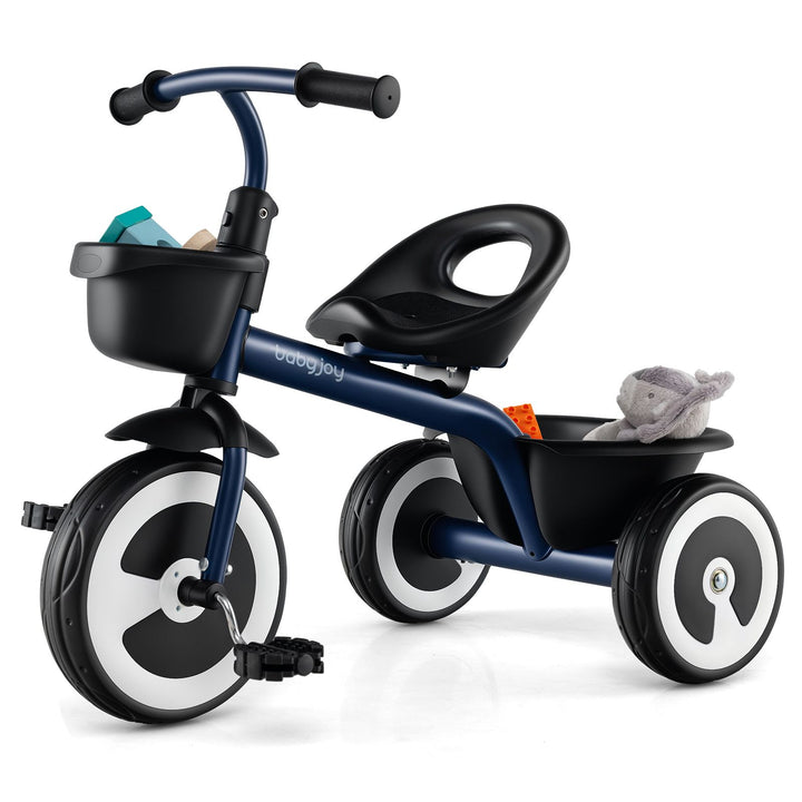Toddler Tricycle with Adjustable Seat and Two Baskets - Navy product view