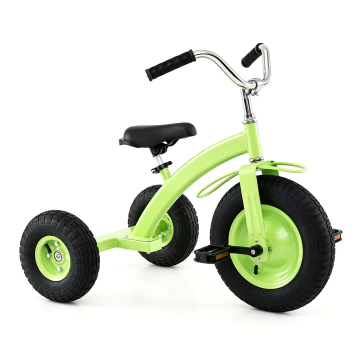 Green adjustable kids tricycle β three-quarter product view on white