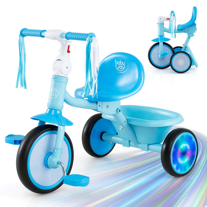 Folding Toddler Tricycle with Light-Up Rear Wheels - Blue product view