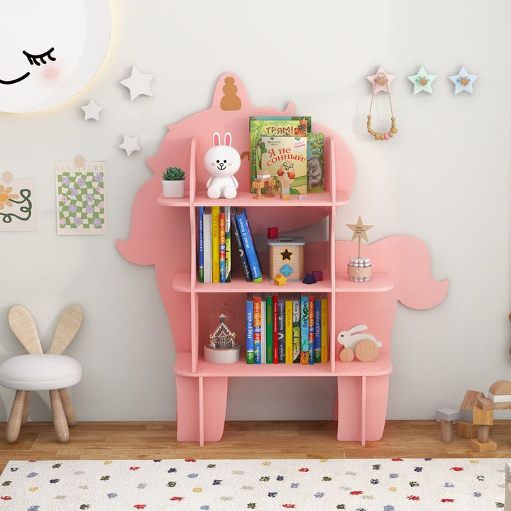 Unicorn or Tree Kids Bookshelf with Wall Attachment – Pink product view 1