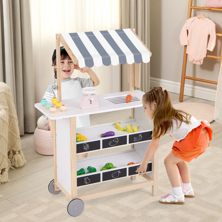 Wooden Ice Cream and Market Cart with Bell and Toy Scale – White product view 1