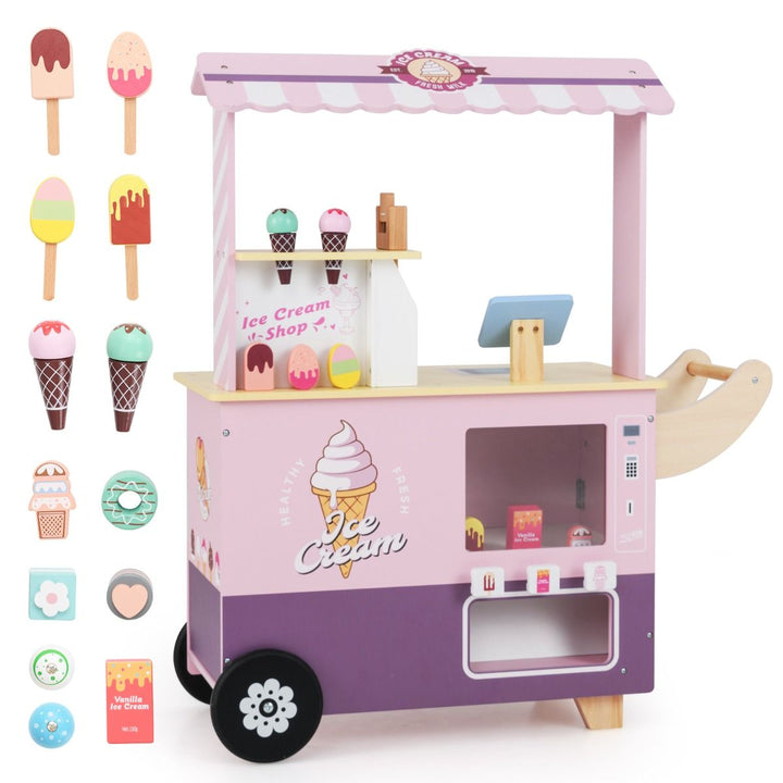 Wooden Ice Cream Cart with Vending Machine, Pink, view 2