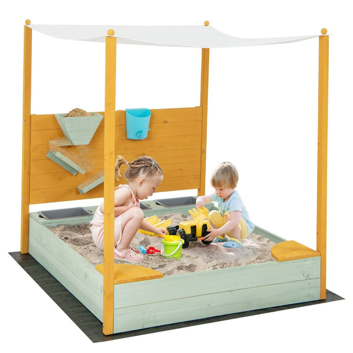 Wooden Sandpit with Sand Wall and Removable Canopy – sandpit with canopy and sand wall