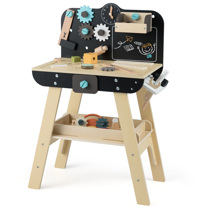 Wooden Toy Workbench with Clock and Blackboard, Multicolour, view 2