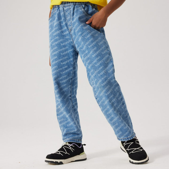 Family Casual Letter Print High Waisted Jeans