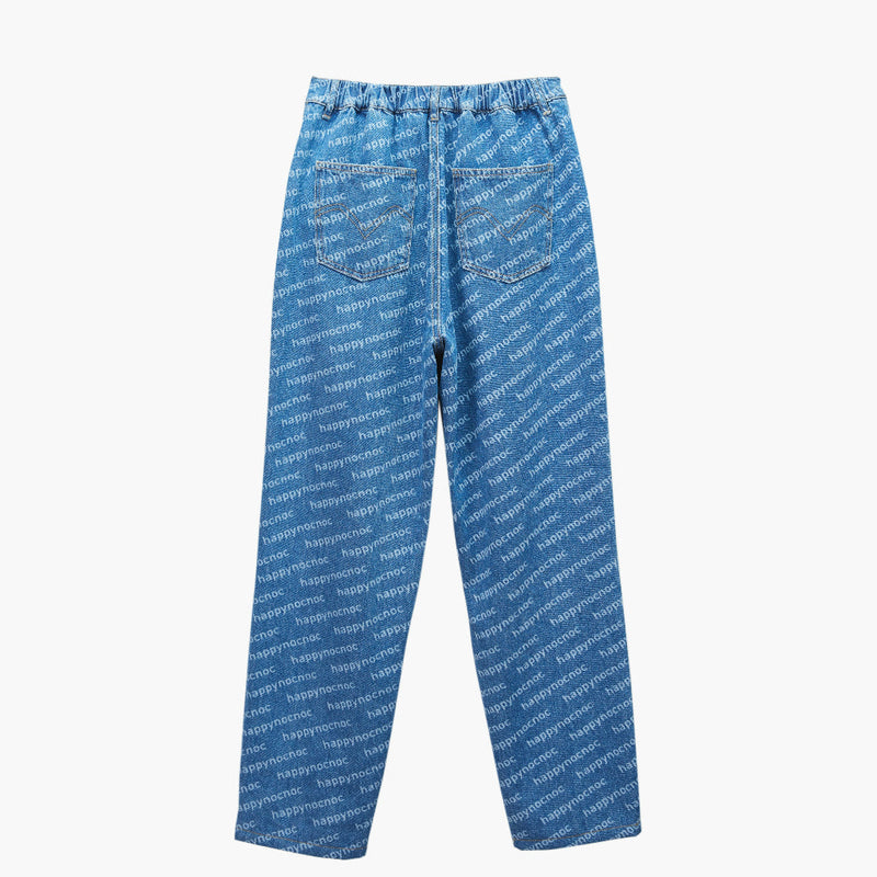 Family Casual Letter Print High Waisted Jeans