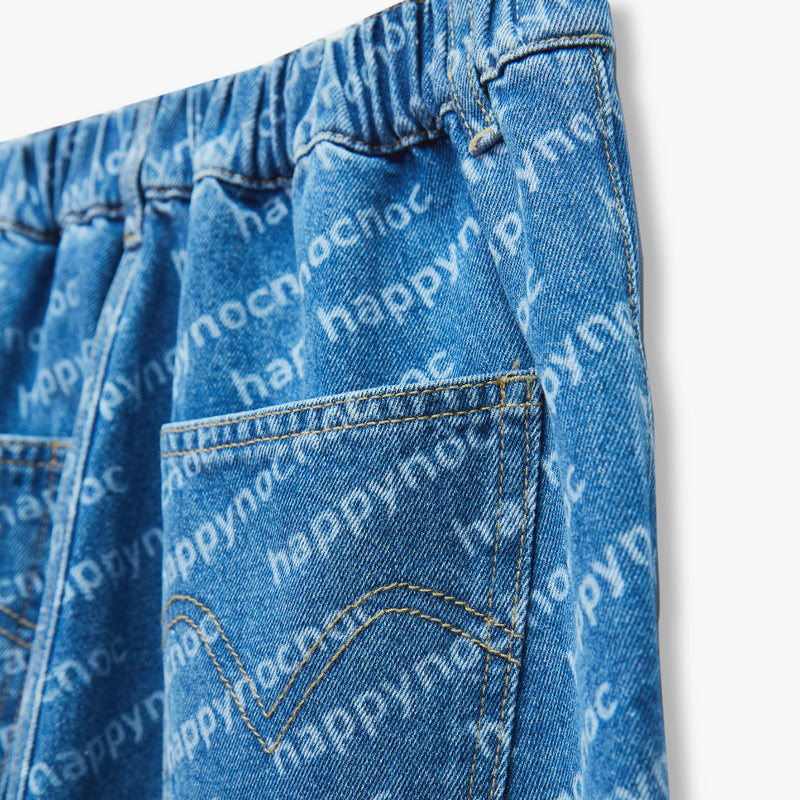 Family Casual Letter Print High Waisted Jeans