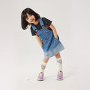 Letter Printed Denim Suspender Dress with Pockets