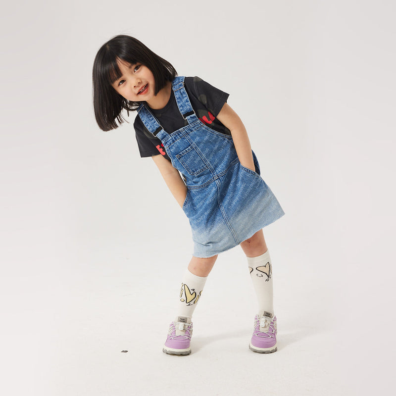 Letter Printed Denim Suspender Dress with Pockets