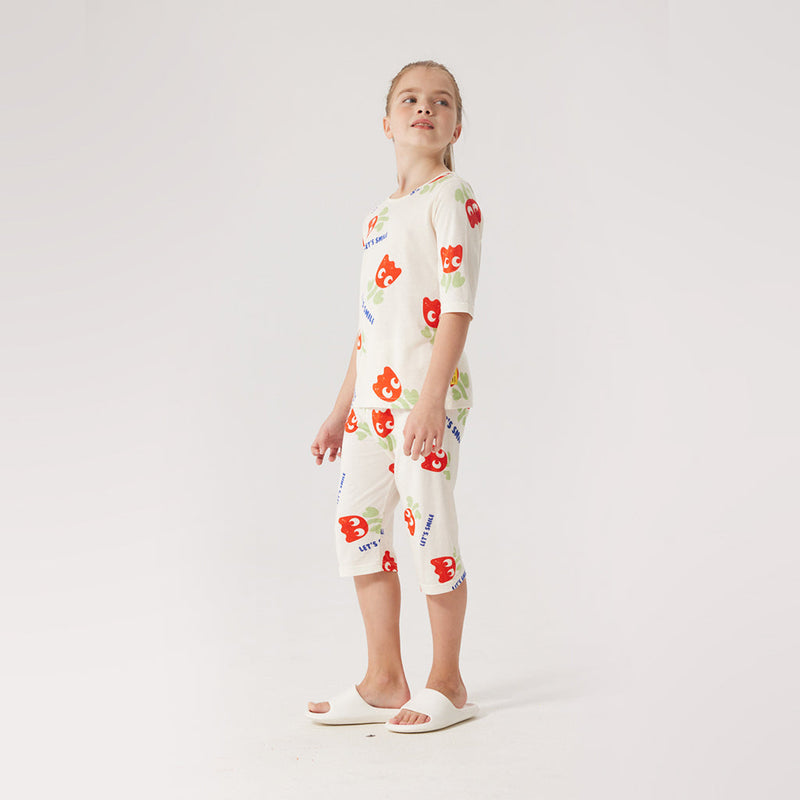 Cartoon Printed Half Cotton Pajamas Set