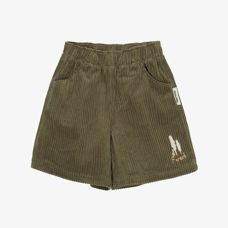 Embroidered Corduroy Shorts with Pockets