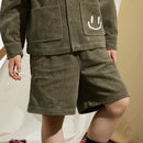 Embroidered Corduroy Shorts with Pockets