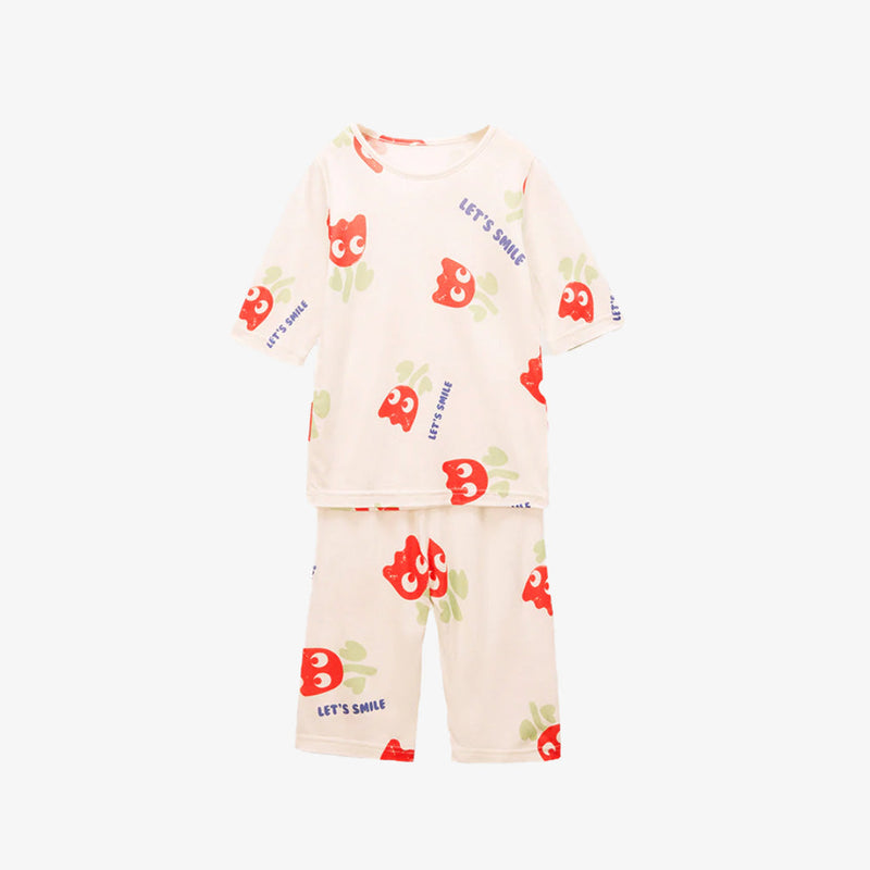 Cartoon Printed Half Cotton Pajamas Set